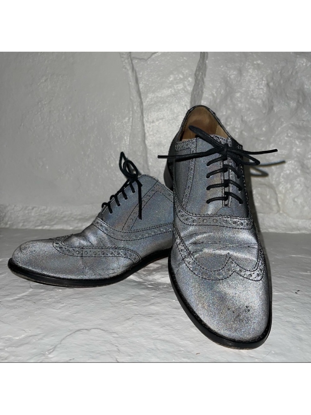 Cole Haan Skylar Dark Grey Reflective Oxford Wing Tips Loafers Shoes Size 7